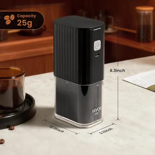 Miniatura 4 de VEVOK CHEF Molinillo de café eléctrico portátil, molinillo de grano de café cónica ajustable, molinillo de un botón con recargable por USB, parada