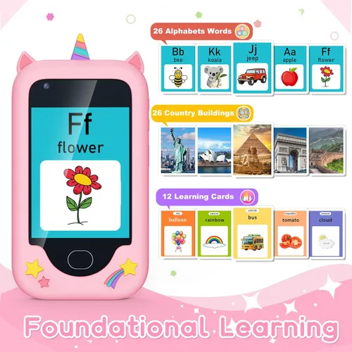 Miniatura 4 de Teléfono inteligente para niños, regalo de cumpleaños de Navidad para niños de 3 a 10 años, pantalla táctil, juguete con cámaras, aprendizaje, rosa01