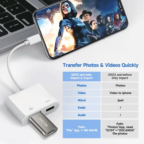 Miniatura 3 de [Certificado Apple MFi] Adaptador de cámara Lightning a USB 3.0 con puerto de carga, adaptador OTG de alta velocidad para iPhone iPad, compatible