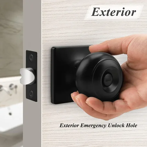 Miniatura 6 de Probrico Perillas negras para cama/baño con roseta cuadrada, cerraduras para puertas interiores sin llave, paquete de 5