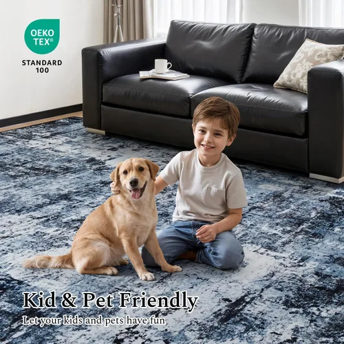 Miniatura 6 de Rugflix Alfombras de área de 8 x 10 pies para sala de estar, alfombra grande lavable, resistente a las manchas, pelo bajo, alfombra oscura moderna
