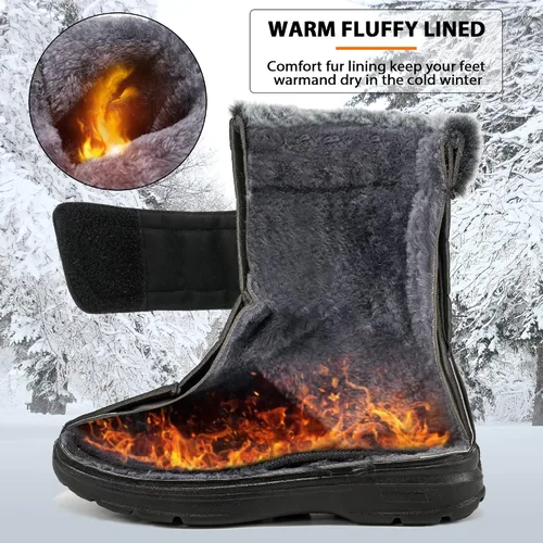 Miniatura 3 de Botas de nieve para mujer, zapatos de invierno con forro de piel cálida para mujer, botas de media pantorrilla, antideslizantes, impermeables