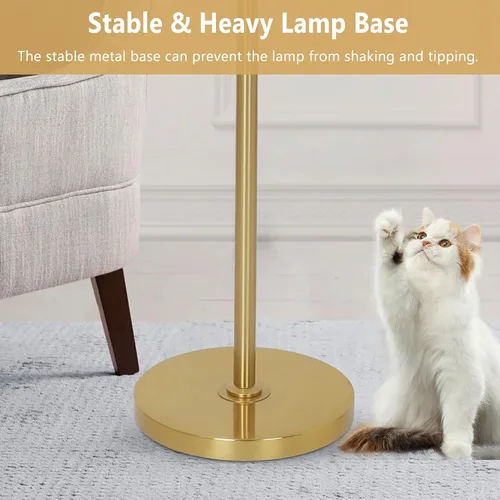 Miniatura 6 de Lámparas de pie de cristal dorado para sala de estar, 3 luces regulables, lámpara de pie moderna con pantalla de cristal, interruptor de atenuación