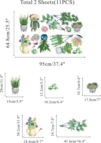 Miniatura 5 de IARTTOP Calcomanía de pared de plantas en maceta de primavera, flores verdes, plantas en maceta, calcomanías de pared para colgar plantas en macetas