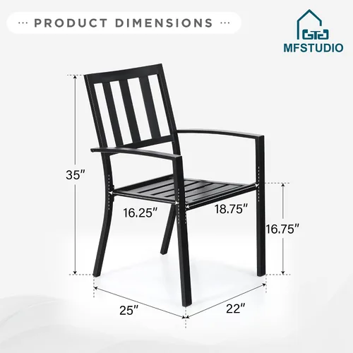 Miniatura 3 de MFSTUDIO Juego de 4 sillas de comedor al aire libre, sillas de metal para terraza, bistró, porche, césped, sillas de comedor apilables de hierro