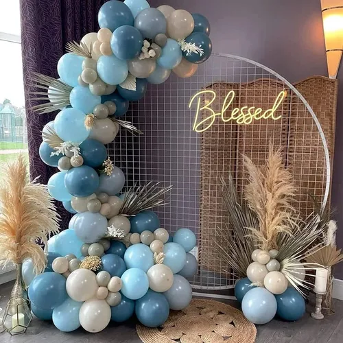 Miniatura 5 de Kit de guirnalda de globos azul polvoriento, azul niebla, azul real, azul pastel, arena, blanco, dorado metálico, globos de látex para despedida