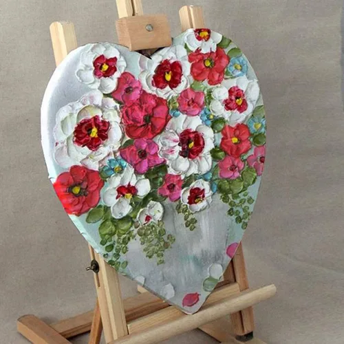 Miniatura 3 de Tableros de lienzo de pintura de 11.8 pulgadas, lienzo de lino en blanco con imprimación en forma de corazón, pintura al óleo y medios de arte