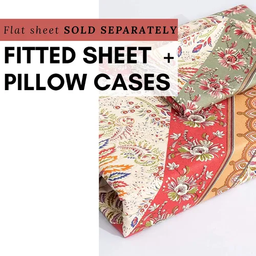 Miniatura 2 de DaDalogy Bedding - Sábana bajera ajustable con diseño floral botánico con funda de almohada, patrón de filigrana de cachemira cheurón bohemio