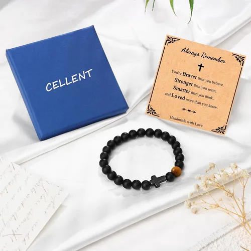 Miniatura 6 de Pulsera de cruz para hombres, para papá, hijo, nieto, marido, padrino, tío sobrino, hermano, regalo inspirador de ojo de tigre, pulsera curativa