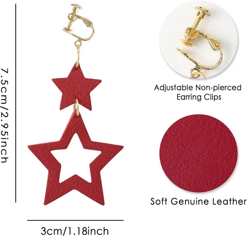 Miniatura 4 de Aretes de clip para mujer, aretes colgantes de cuero con clip para mujer, aretes sin perforaciones