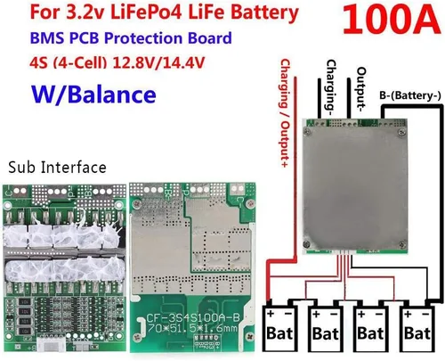 Miniatura 2 de Tablero de protección de batería de hierro de litio, 4S 100A 12V LiFePO4 LFP Placa de módulo de protección de batería 1pc con la función