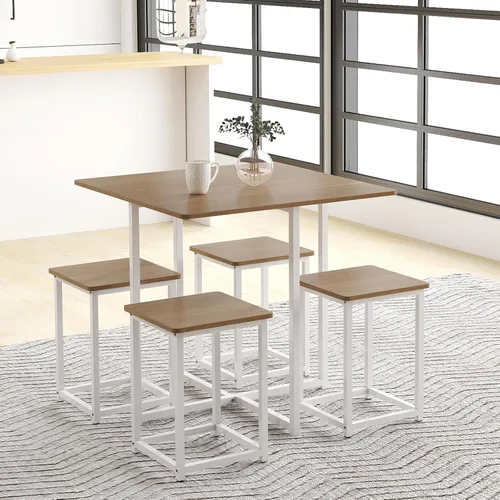 Miniatura 10 de Tangkula Juego de mesa de comedor compacto para 4, juego de mesa de cocina pequeña con taburetes cuadrados y marco de metal, perfecto para espacios