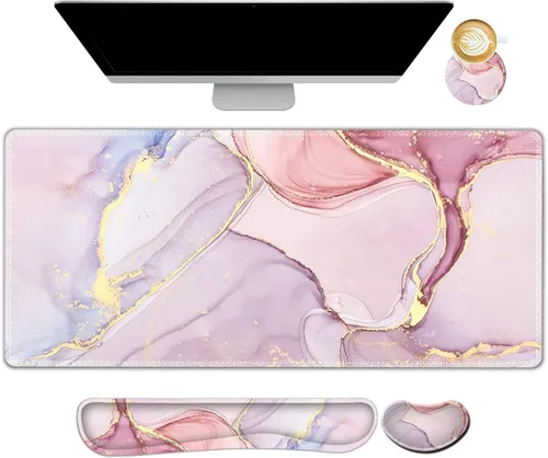 Miniatura 28 de ARTSO Juego de Alfombrilla de Mouse Extendida para Juegos, Reposamuñecas para Teclado + Reposamuñecas + Alfombrilla de Mouse XXL Grande + Posavasos