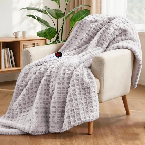 Miniatura 11 de Manta Térmica Waffle de 50"x60" – Manta Eléctrica Pink Blush con 6 Niveles de Calor y 4 Configuraciones de Temporizador, Piel Sintética y Sherpa