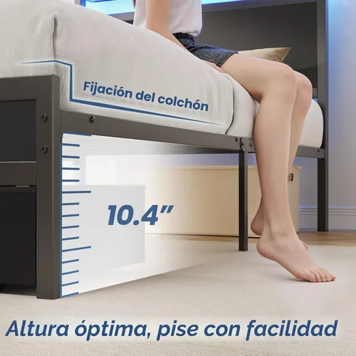 Miniatura 9 de Fluest Base de cama individual, base de cama individual con cabecera de almacenamiento y cajón de almacenamiento, estación de carga y luz LED,