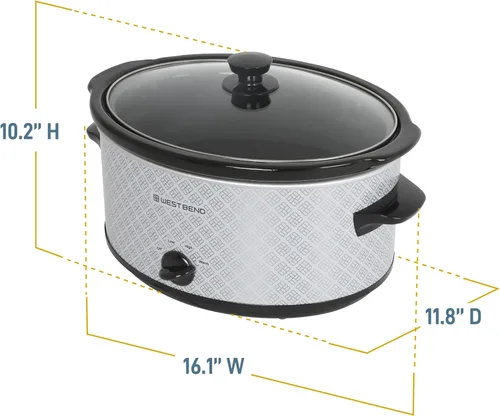 Miniatura 6 de Olla de cocción lenta West Bend de 6 cuartos de galón manual estilo cerámica con olla de cerámica ovalada apta para lavavajillas y tapa de vidrio