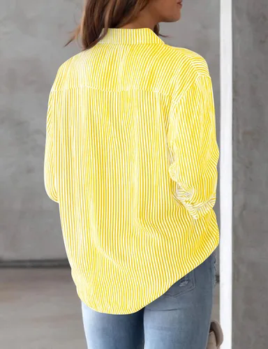 Miniatura 5 de AISEW Camisas con botones para mujer, a rayas, clásicas, de manga larga, con cuello y bolsillo