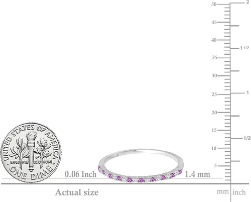 Miniatura 5 de Dazzlingrock Collection Alianza de boda apilable redonda de amatista y diamante blanco para mujer en oro