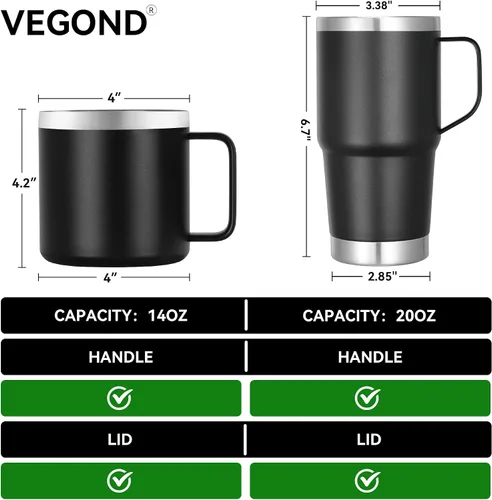 Miniatura 7 de VEGOND Taza de café aislada de 14 onzas con asa, taza de café de viaje de acero inoxidable con tapa, taza de café de metal al vacío de doble pared