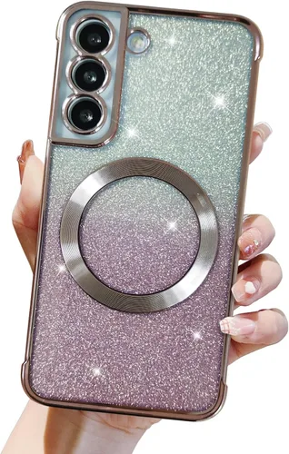 Miniatura 8 de Funda magnética con purpurina para Samsung Galaxy S21 Fe, funda de lujo de protección completa con protector de lente de cámara, antiarañazos, a