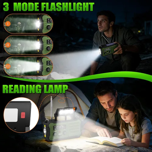 Miniatura 6 de Radio de emergencia con manivela solar, 10000 mAh/37000 mWh, radio meteorológica de emergencia, radios solares de manivela con NOAA/AM/FM, linterna