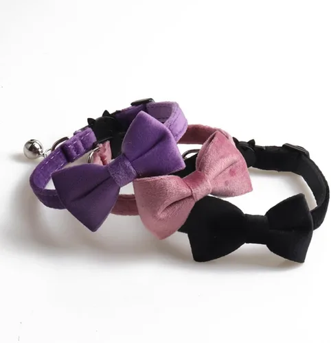 Miniatura 2 de Love Dream Collar de gato con pajarita y campanas, paquete de 2 collares de terciopelo de seguridad para gatitos con pajarita extraíble para gatos