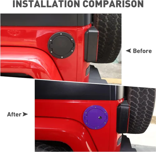Miniatura 6 de Tapa de gasolina para Jeep Wrangler JK con cerradura, compatible con Jeep Wrangler JK JKU 2/4 puertas 2007-2018 (1 unidad, morado con cerradura)
