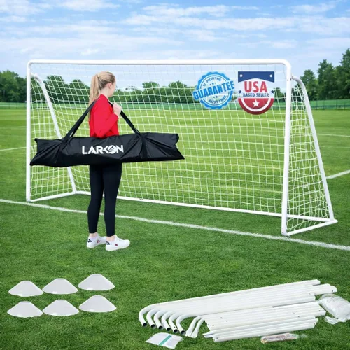 Portería de fútbol 12×6 – Larkon – Tamaño para patio trasero, entrenamiento y torneo – Estructura de acero resistente al óxido para niños y adultos