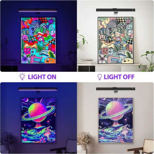 Miniatura 6 de Onforu Luz Negra para Tapiz de Luz Negra, Luz de Imagen Recargable de 15 Pulgadas con Control Remoto, Barra de Luz Negra de 4000mAh para Póster