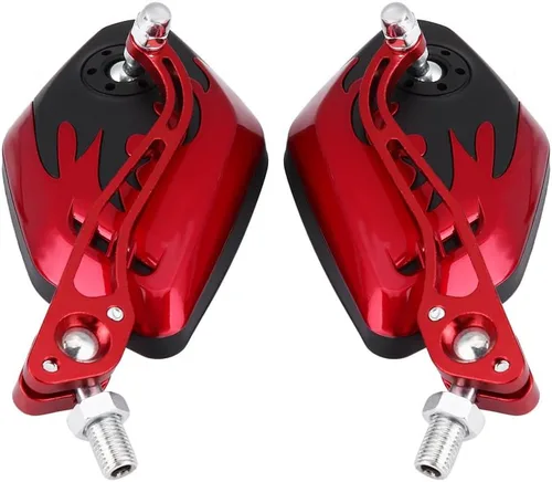 Miniatura 2 de 1 par 0.315 in 0.394 in universal motocicleta retrovisor espejos scooter aluminio llama patrón espejo vista lateral (rojo)