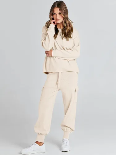 Miniatura 8 de Caracilia Conjunto de dos piezas para mujer, suéter de punto de manga larga y pantalones deportivos tipo cargo