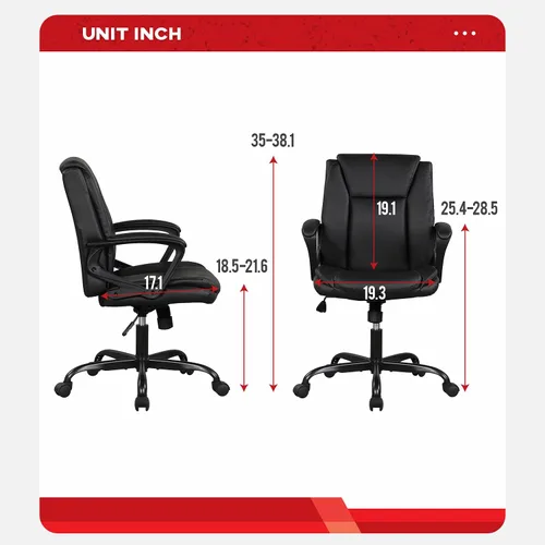 Miniatura 3 de Silla de oficina en casa, silla ergonómica de escritorio de piel sintética, silla ejecutiva giratoria con respaldo medio, silla de computadora