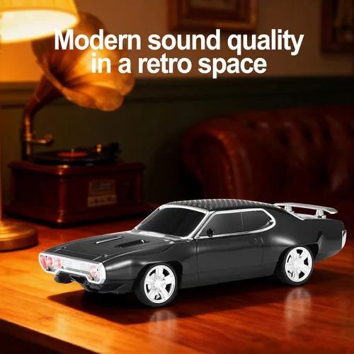 Miniatura 7 de Altavoz Bluetooth retro para automóvil con sonido estéreo HD, emparejamiento TWS, luces LED de fiesta, micrófono incorporado, altavoz Bluetooth Negro