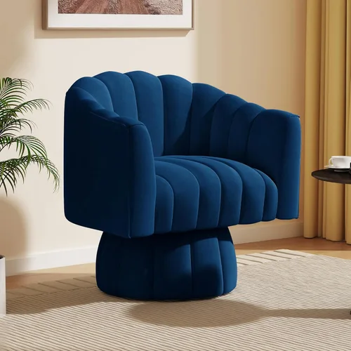 Miniatura 12 de Dewhut Silla giratoria decorativa, silla giratoria de 360° con reposabrazos, tapizada de piel sintética, sofá individual, silla de lectura para sala