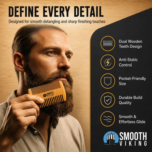 Miniatura 5 de Cepillo de barba para hombre - Con cerdas de jabalí para fácil mantenimiento - Cuidado facial, peine para cabello para el acondicionamiento, Beige