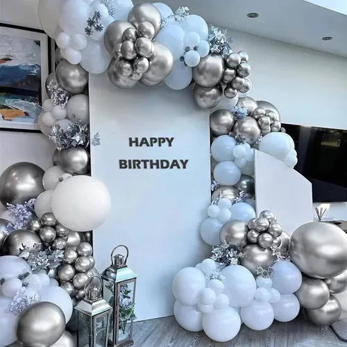 Miniatura 4 de FOTIOMRG Kit de arco de guirnalda de globos plateados metálicos de 110 unidades, globos plateados de látex cromados de 18, 12, 10, 5 pulgadas