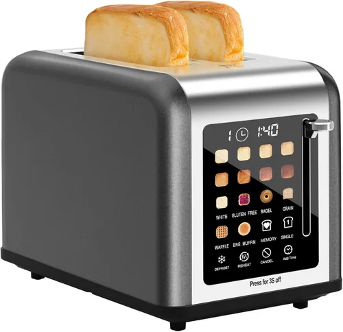 Miniatura 10 de Tostadora de 2 rebanadas con pantalla táctil, tostadoras de acero inoxidable con temporizador digital, tostadoras de 2 ranuras, 8 ajustes de sombra