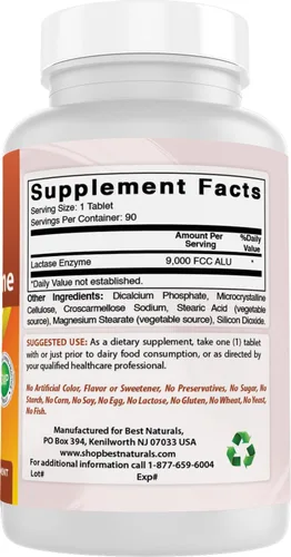 Miniatura 7 de Best Naturals Tabletas de alivio de intolerancia a la lactosa con enzima lactasa natural, lactasa de acción rápida de alta potencia, 9000 ALU FCC