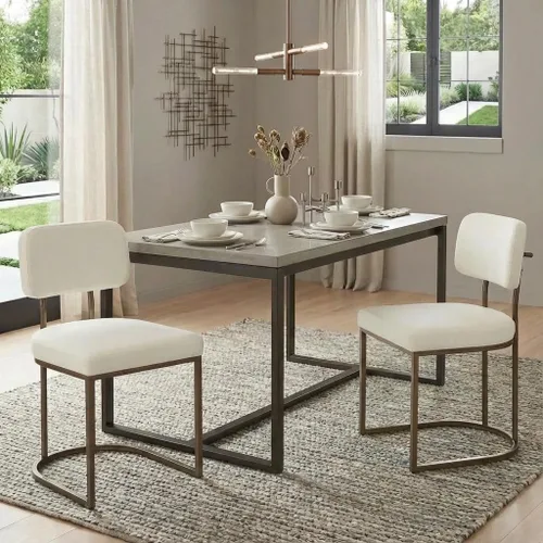 KISLOT Juego de 2 sillas de comedor, sillas de cocina modernas tapizadas con respaldo ergonómico, cojín de tela y patas de metal curvas de dibujo de