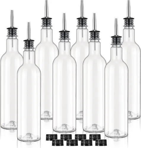 Miniatura 9 de Paquete de 32 botellas de jarabe de 25 onzas, botella de plástico de cuello largo con acero inoxidable a prueba de fugas, vertedor y tapa de jugo