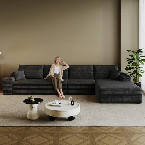 Miniatura 41 de Sofá modular en forma de L de 96 pulgadas con diván, moderno y cómodo sofá de pana para sala de estar, sofá de espuma viscoelástica, no requiere