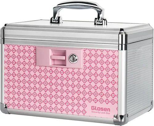 Miniatura 9 de Glosen Caja de bloqueo de medicina, caja de almacenamiento con cerradura para dormitorio, baúl de almacenamiento con cerradura de llave, maletín