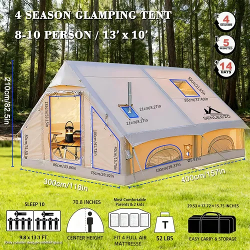 Miniatura 6 de Tienda de campaña inflable de 13 x 10 pies para 8-10 personas, tienda inflable grande para 2/4/6/8 personas para camping, tiendas inflables para 4