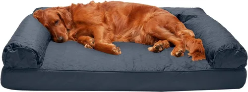 Miniatura 15 de Furhaven Cama ortopédica de espuma para perros, de pelo sintético y terciopelo, con diseño de caja de huevos, color salvia oscura, talla M Dark Sage