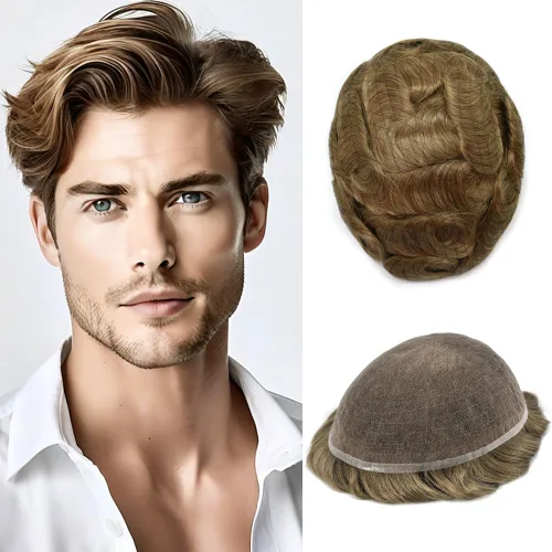 Miniatura 50 de Toupee For Men Real Human Hair System Mens Hair Piece Breathable Mens Toupee Durable Men Hairpiece 6X8#1 Jet Black 80% Density
