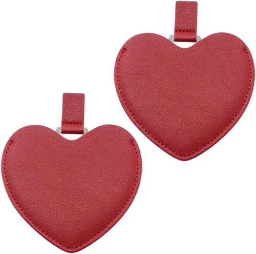 Miniatura 8 de Incauca 2 mini espejos de acero inoxidable con cubierta de piel sintética, espejo de bolsillo compacto en forma de corazón, bonito espejo