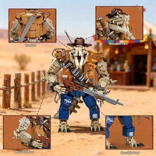 Miniatura 2 de Mov stone Cowboy - Juego de construcción de cocodrilo con cabeza articulada, compatible con Lego adultos, manos, pies y mandíbula, 1503 piezas