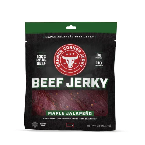 Renner Corner Jerky's Maple Jalapeño Beef Jerky (2.5 onzas) - 100% natural, carne de res premium hecha a mano, fabricada en Dakota del Sur, sin