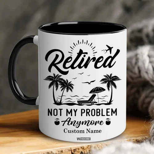 Miniatura 5 de WHIDOBE Taza de jubilación divertida personalizada con texto en inglés "Retired Not My Problem Any", taza para mujeres, hombres, papá, mamá, taza