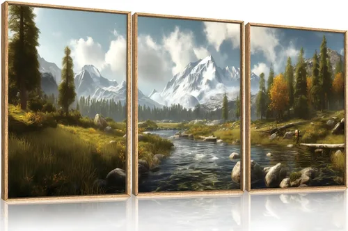 Miniatura 39 de Aryroi Juego de arte de pared en lienzo abstracto grande con marco floral, estilo bohemio, retro, neutro, flores silvestres, arte botánico de flores
